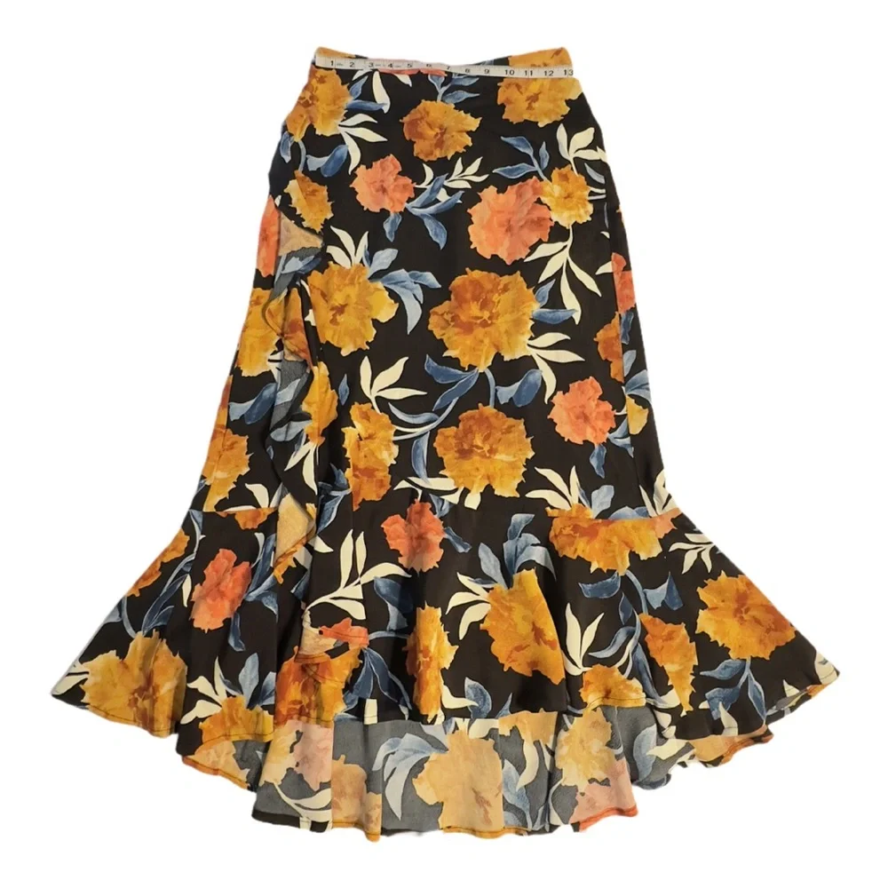 BAND OF GYPSIES | NWT High Low Wrap Full Ruffled Floral Boho Viscose Skirt